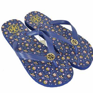 Tory Burch Blue Floral Thin Flip Flops